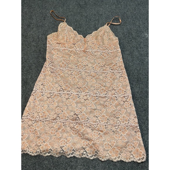 Via Nicci Romantic Nude Beige Floral Lace Slip dress‎ sheer lingerie size large - Picture 2 of 11